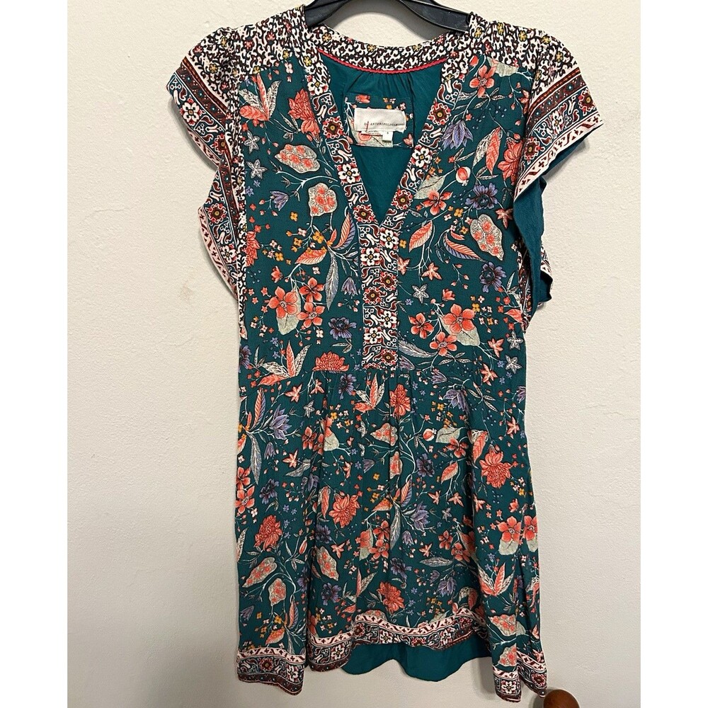 Anthropologie Zenia Floral Mini Shift Dress Size Small Boho Peasant Festival
